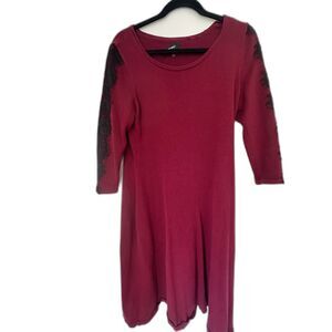 Nine West Burgundy Lace Sleeve Work Dress Size M